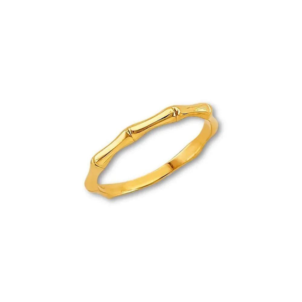 14K Solid Gold Bamboo Ring | Stackable Yellow Gold Band By Tehrani Jewelry